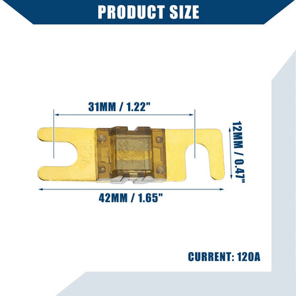 10 x Mini ANL 120A Fuses for Car Motorcycle Audio Gold Tone