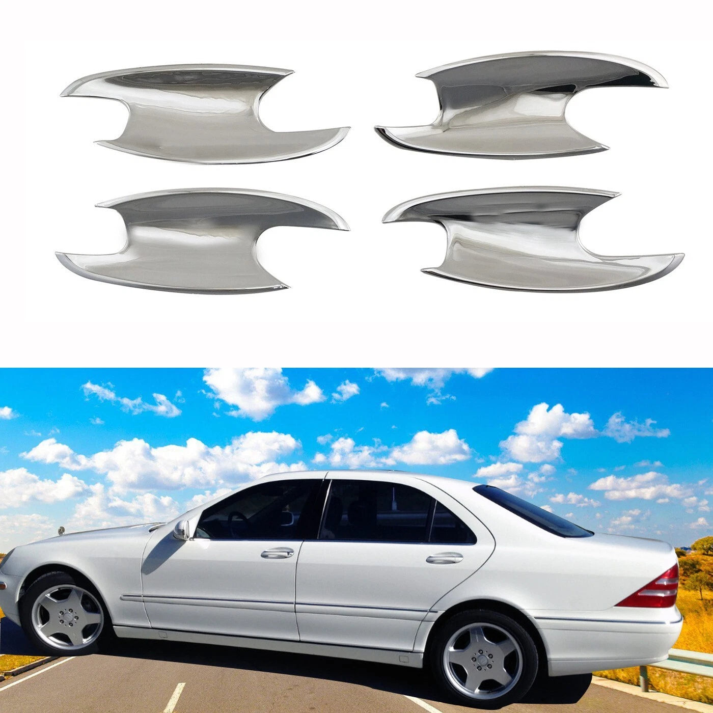 ABS Door Handle Side Bowl Cover Trim for Benz W211 E350 E63 (2002-2009) Chrome