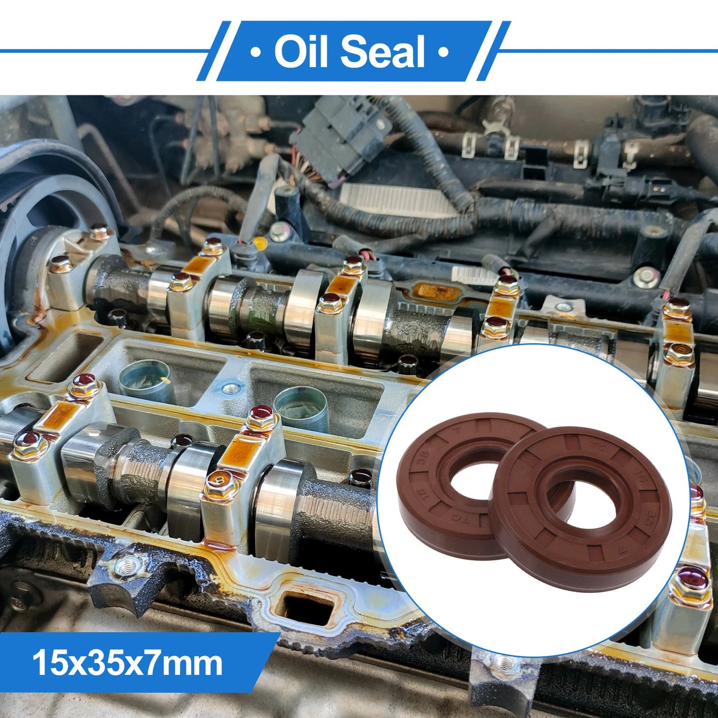 Oil Seal 15x35x7mm Brown 2 x Seal Ring Shaft Seal FKM Rubber for Make Model