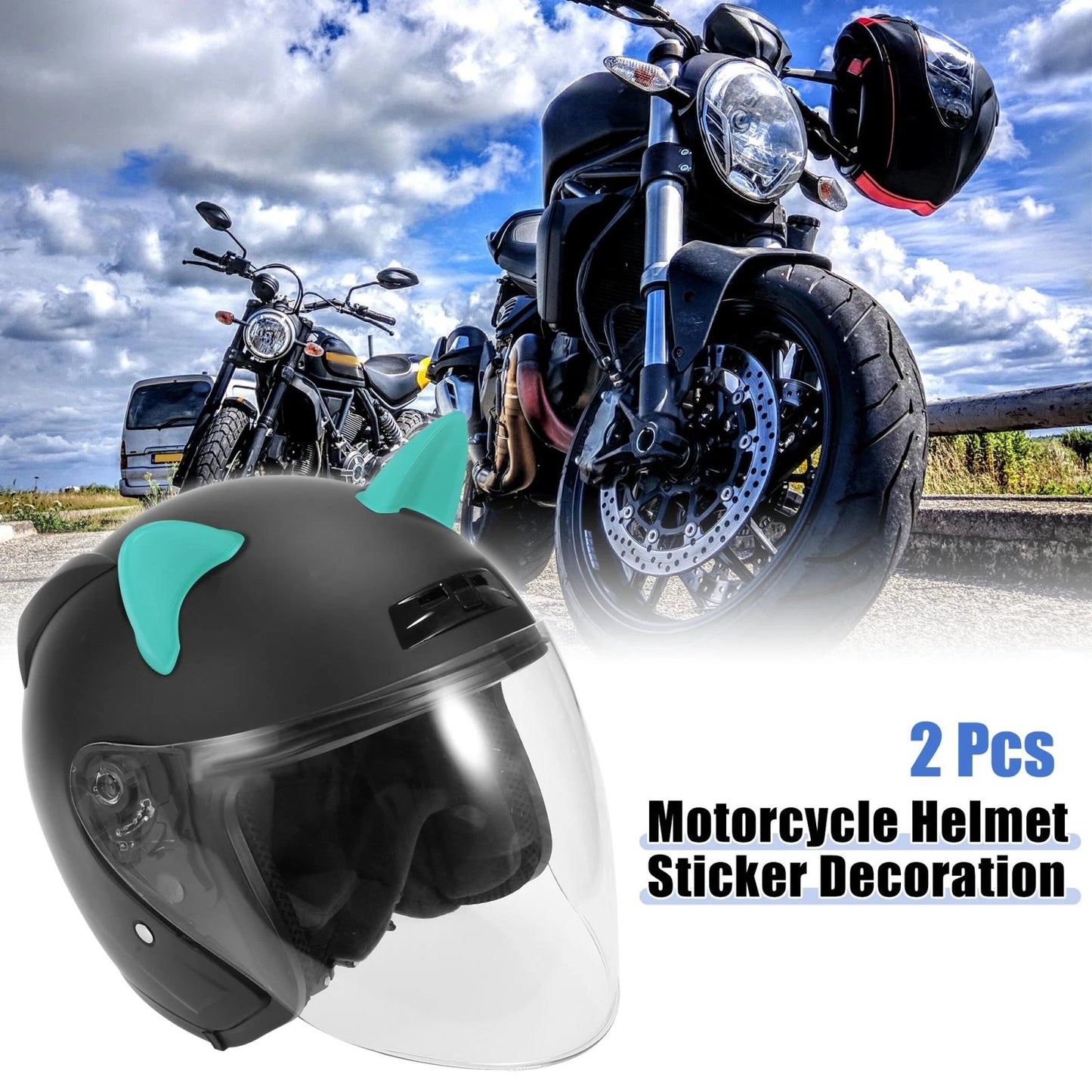 2 x Cat Ears Style Stick On Helmet Decoration Accessories for Motorcycle Blue