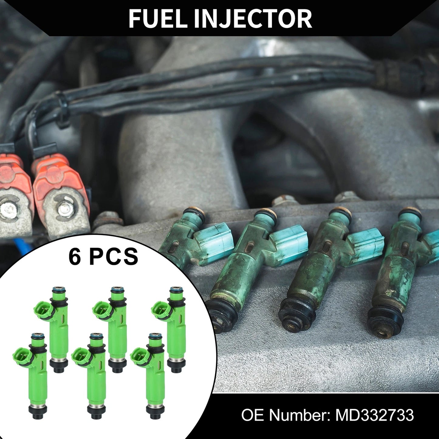 6 x Green Fuel Injectors for Mitsubishi Montero (1997-2003) 3.0L