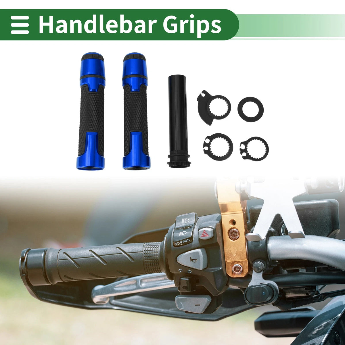 7/8 22mm Hand Grips Cover Kit for Motorcycle Black Blue Rhombus