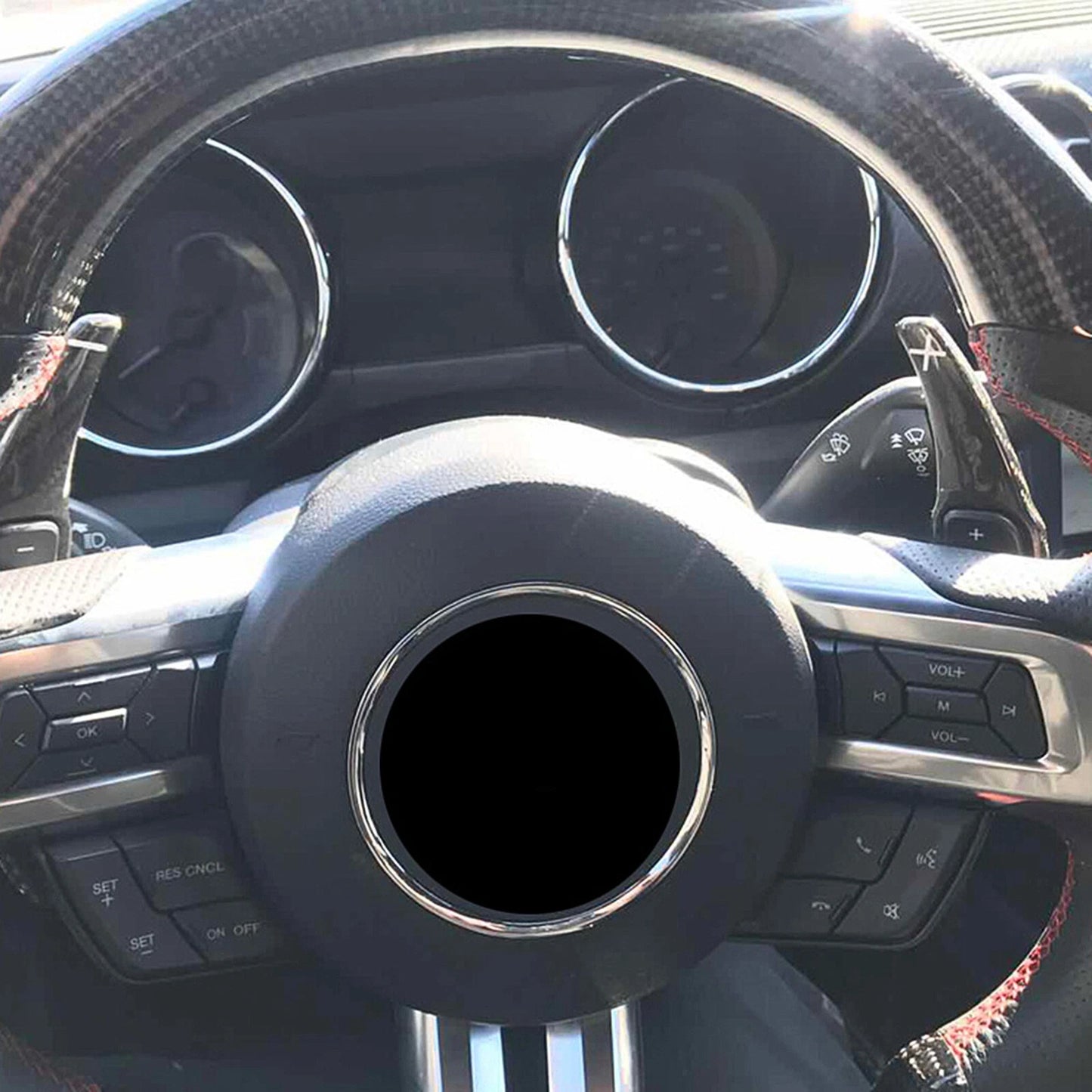 2 x Black Carbon Fiber Shift Paddle Extensions for Mustang (2015-2023)