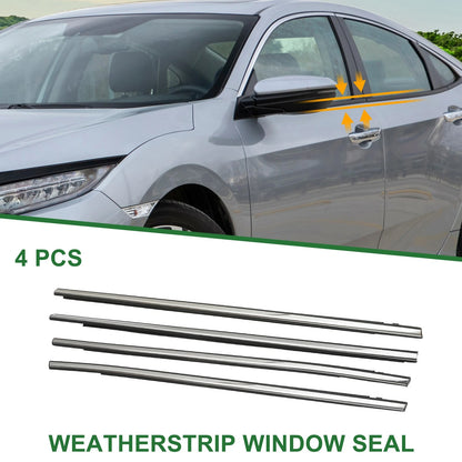 4pcs Weatherstrip Window Seal for Honda Civic (2017-2020) Black Silver Tone