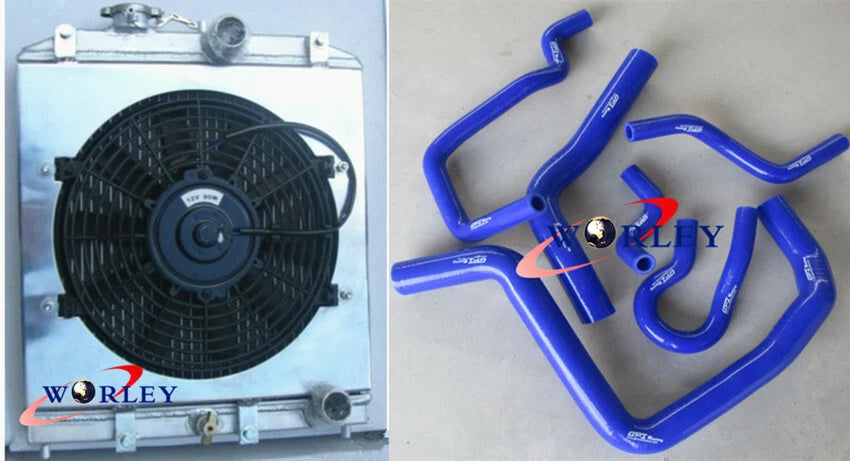 Radiator Shroud Fan + Red Hose for Honda Civic CRX EG EK B16 B18