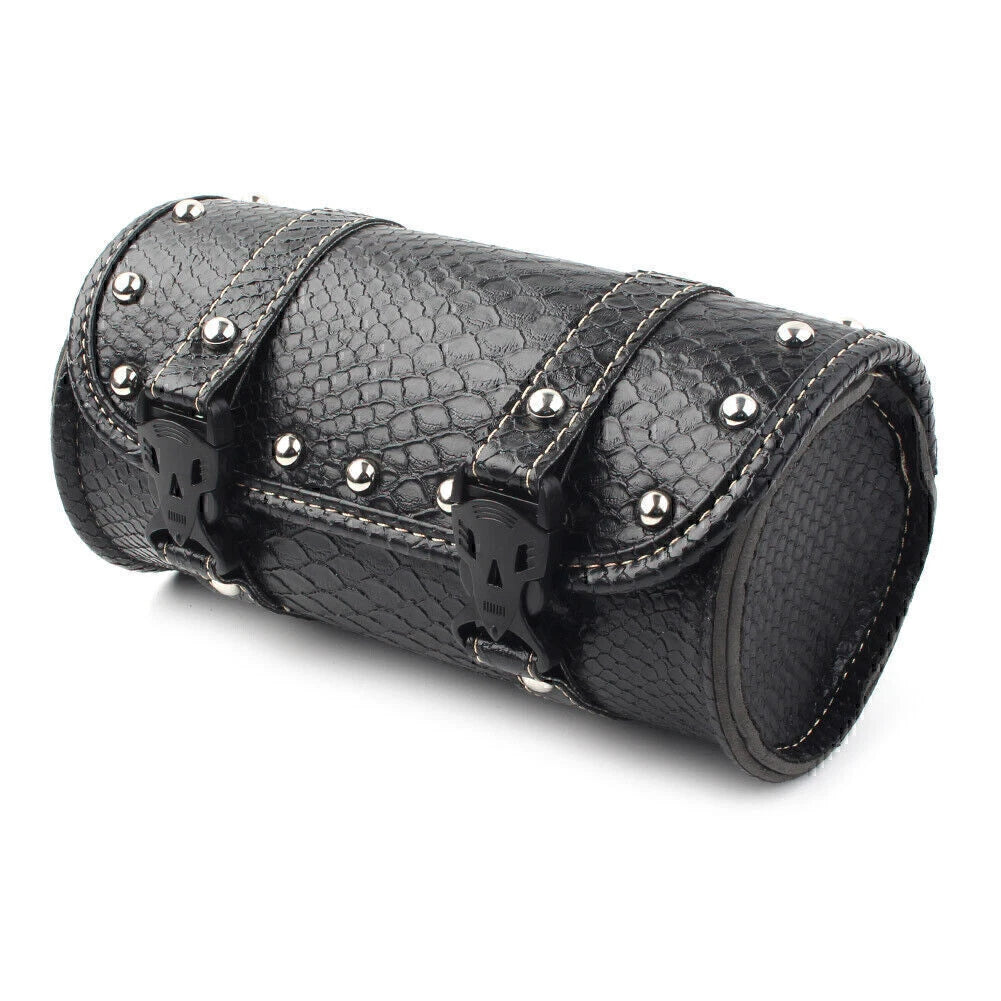 Leather Motorcycle Tool Bag for Universal Fork Handlebar Saddlebag Roll