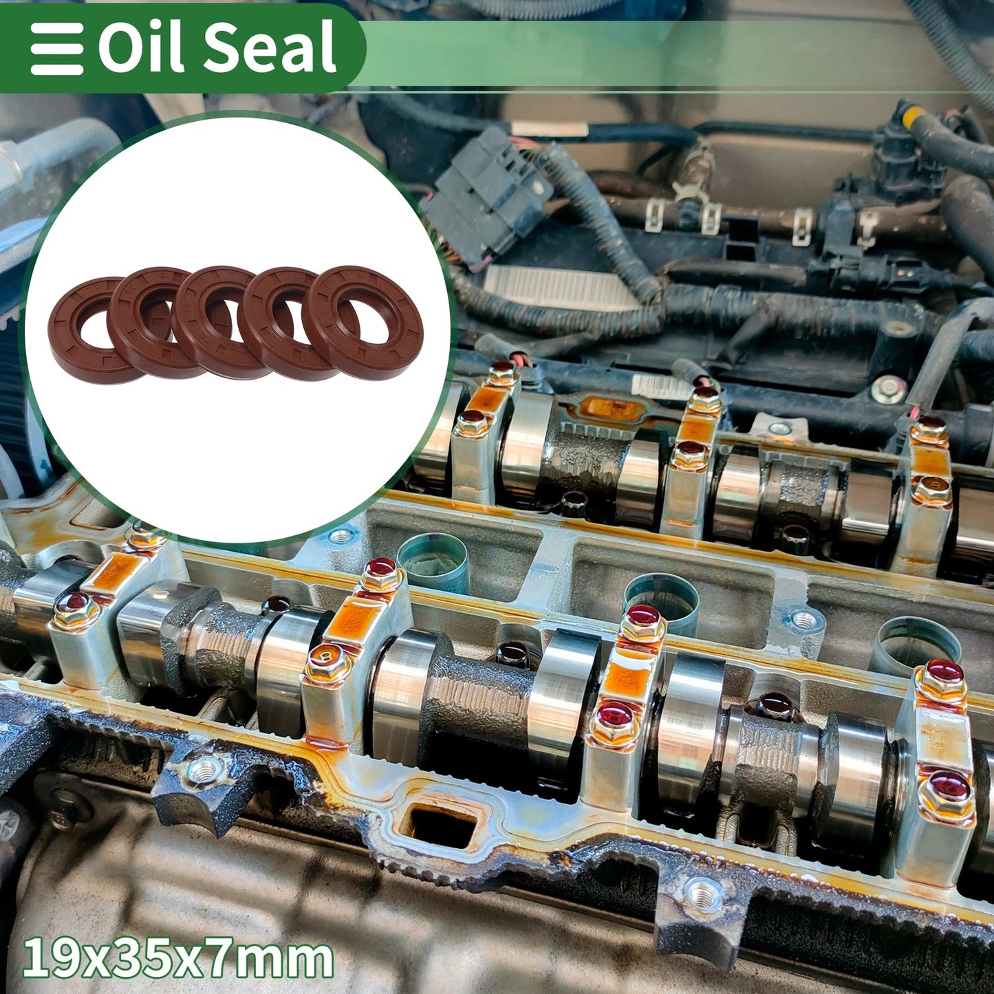 Oil Seal / 19x35x7mm / Seal Ring Rotary Shaft Seal FKM Rubber 5 Pcs