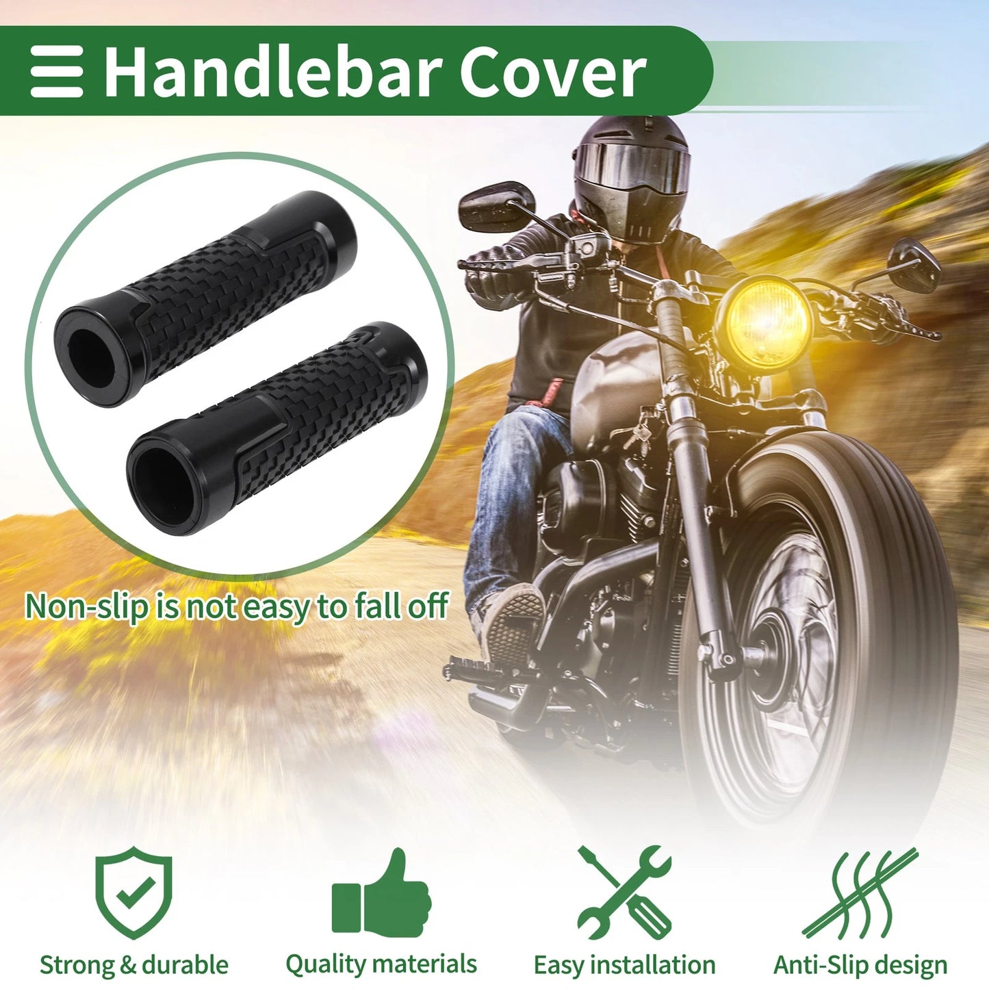 7/8" 22mm Hand Grips for Motorcycle Rubber Black Plaid