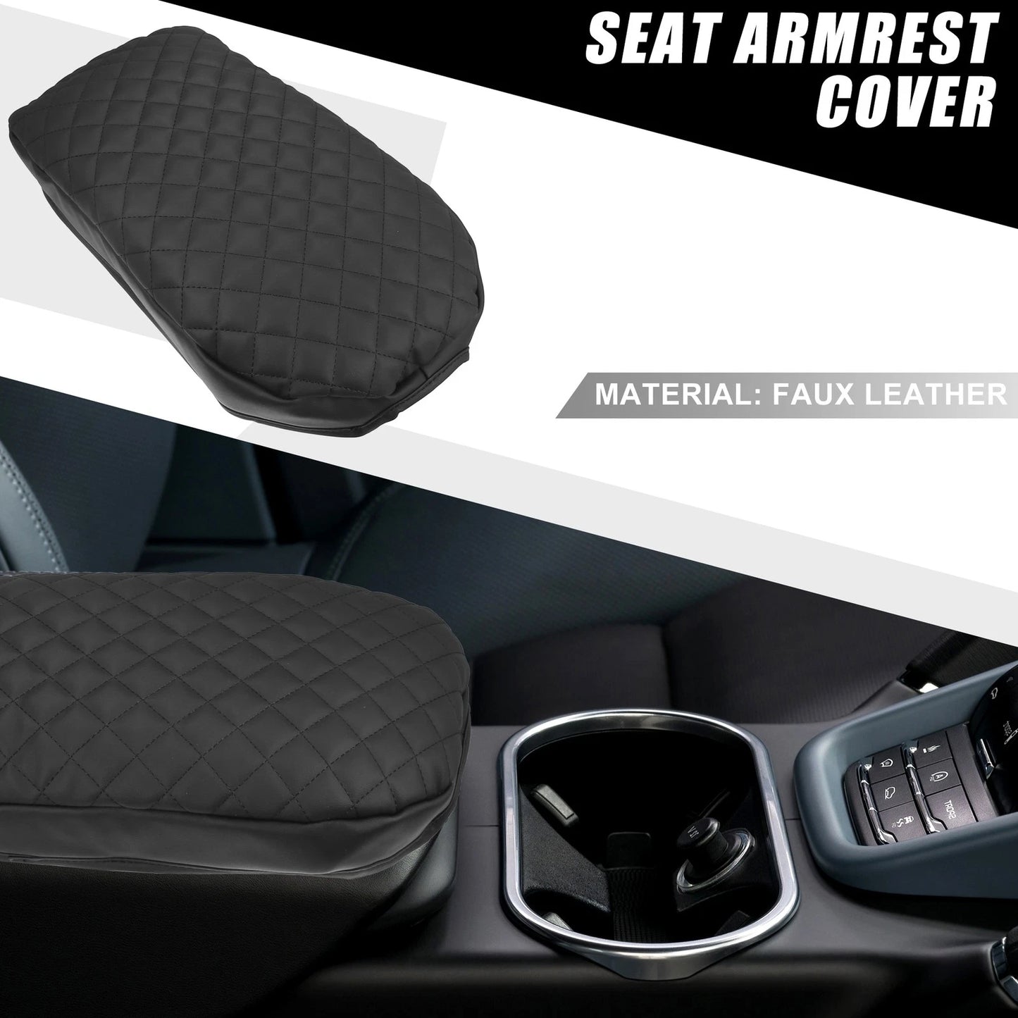 Car Center Console Armrest Cover for Toyota RAV4 (2019-2023) Faux Leather Black