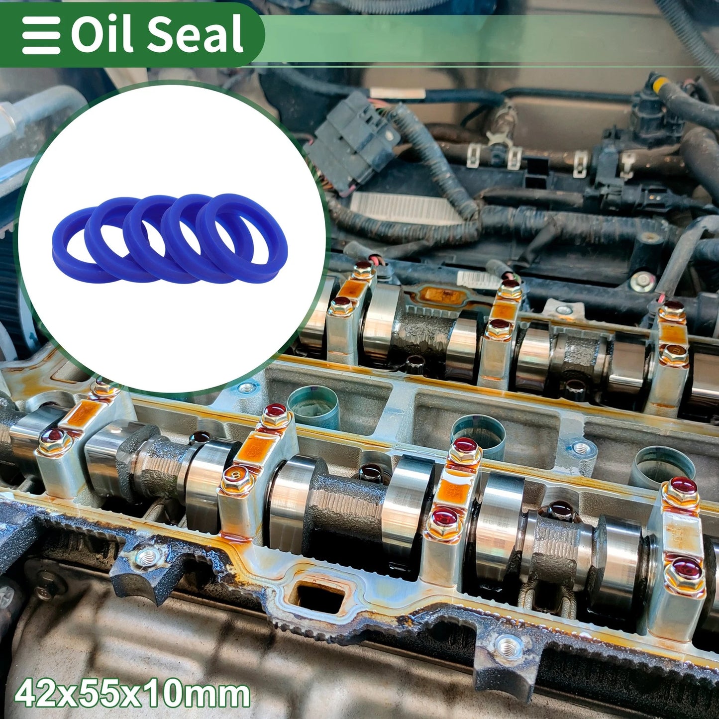 Oil Seal 42x55x10mm TPU Rotary Shaft Seal Blue 5 Pcs for Car