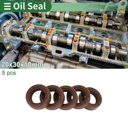 Oil Seal 20x30x10mm FKM Rubber Brown 5 Pcs