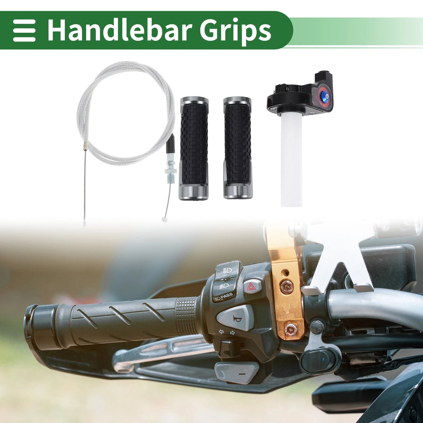 7/8" 22mm Motorcycle Hand Grips Cover Kit End Grips Silver Tone