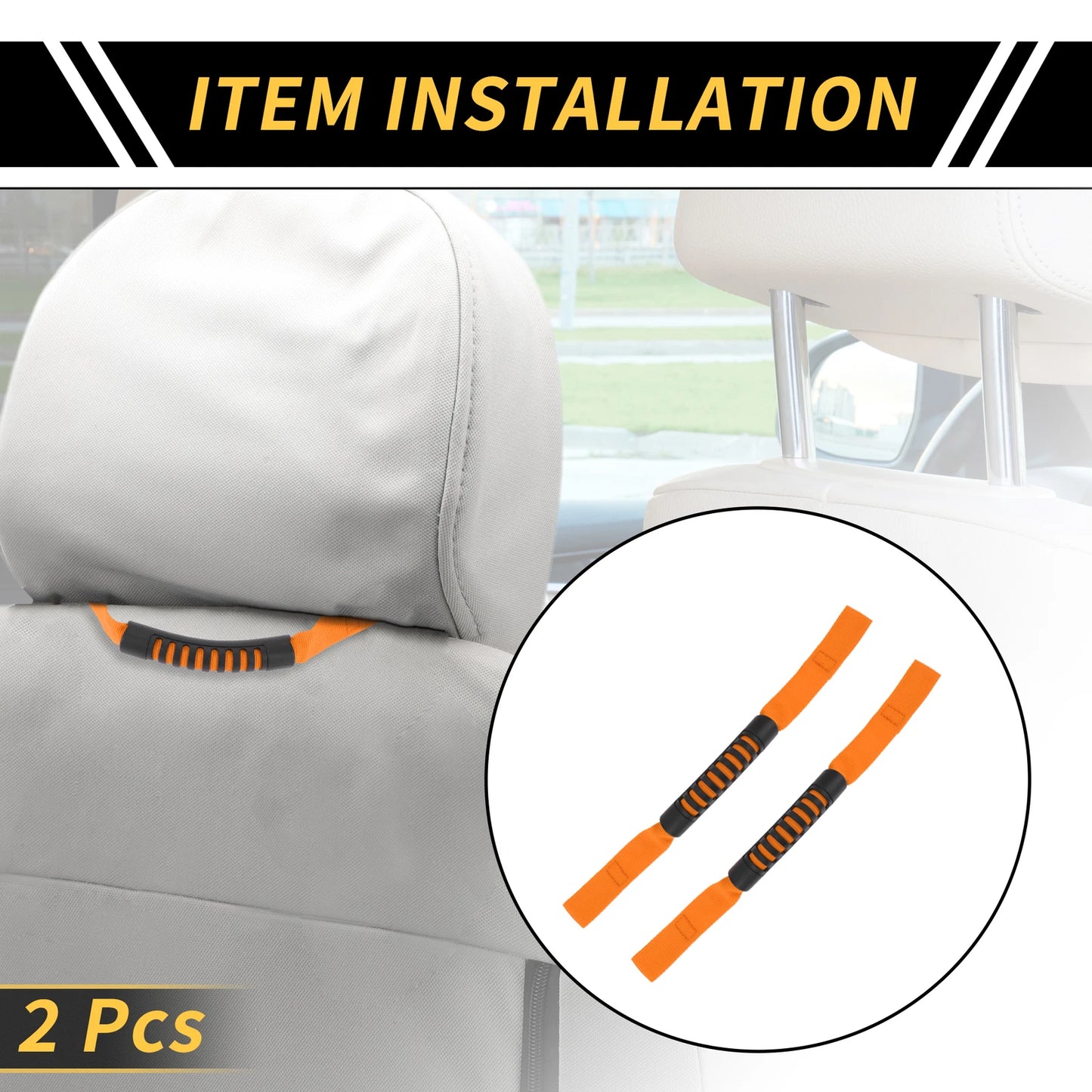 2 x Headrest Grab Handles for Jeep Wrangler (2011-2023) - Orange