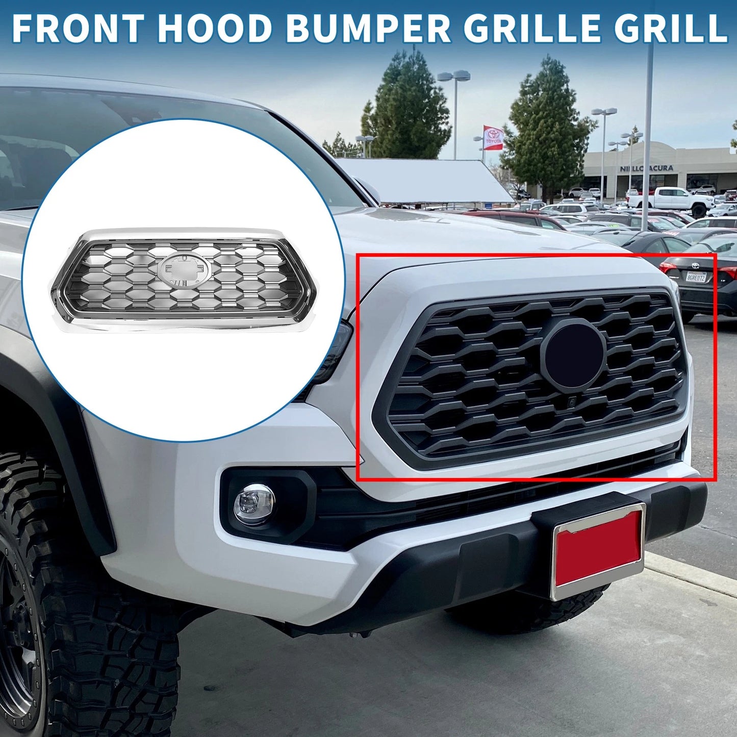 Front Hood Bumper Grille for Toyota Tacoma (2021–2023) Chrome Silver Tone
