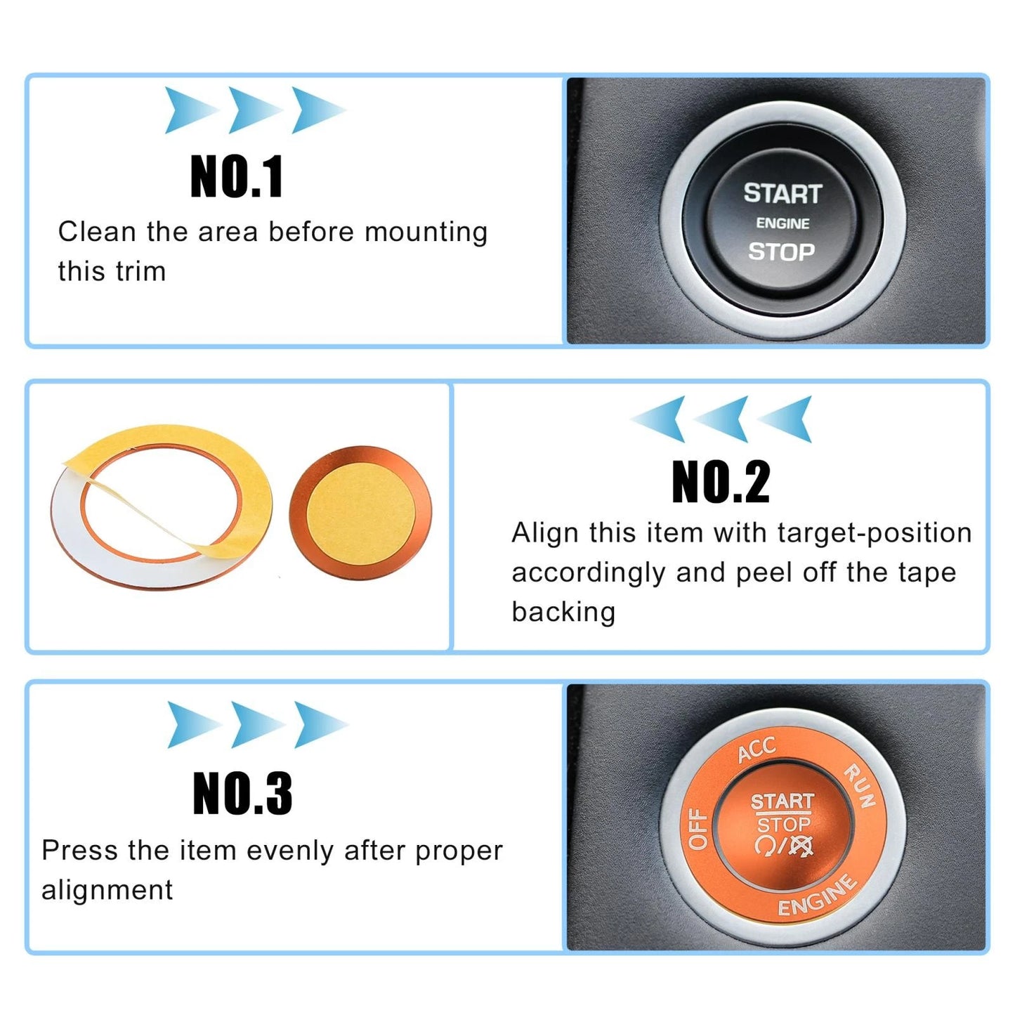 Engine Push Start Stop Button Trim Kit for Dodge Charger Challenger Orange