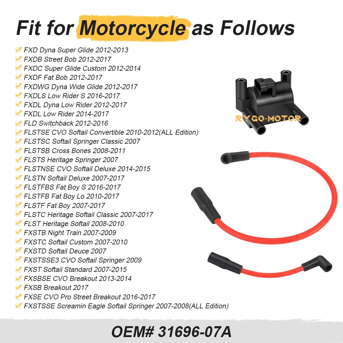 Ignition Coil & Spark Plug Wire Cap for FXD FLD FXST FXSB FXSE Dyna