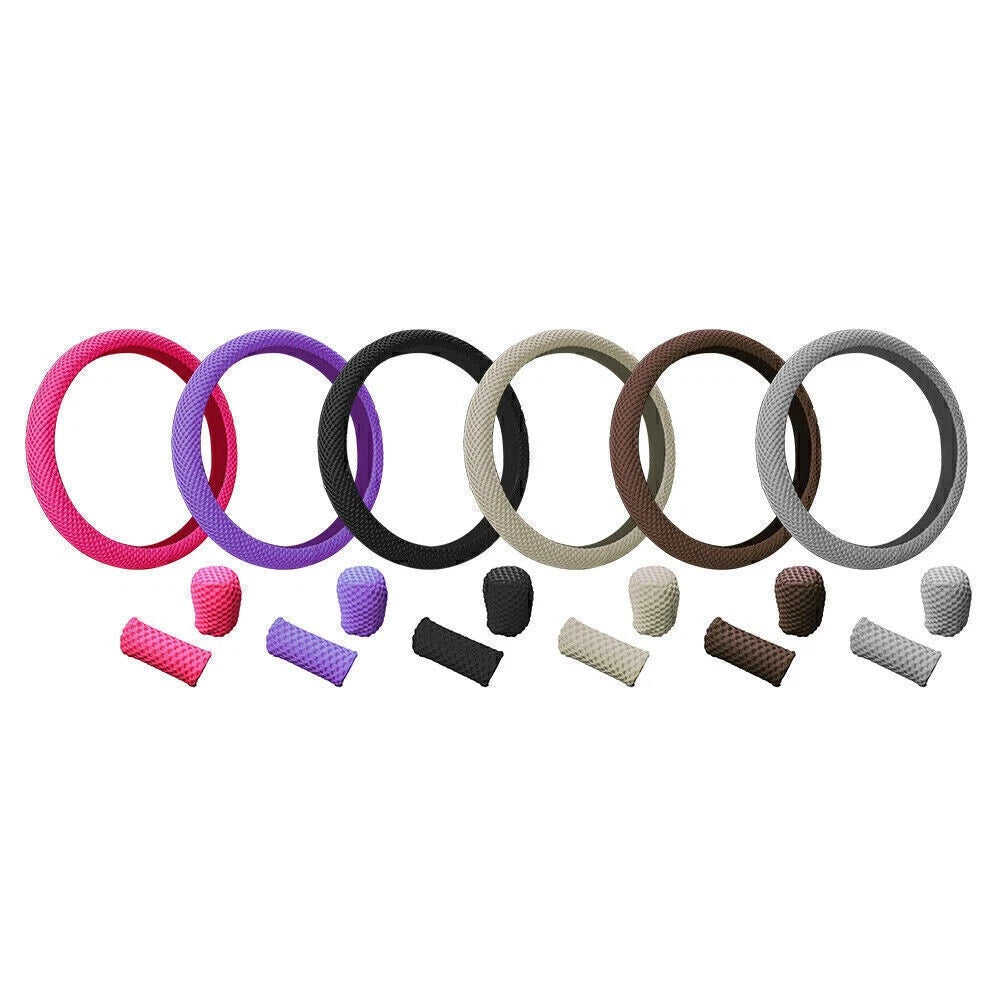 14''/15'' Rose Red Car Steering Wheel Cover for Good Grip Mesh Cloth
