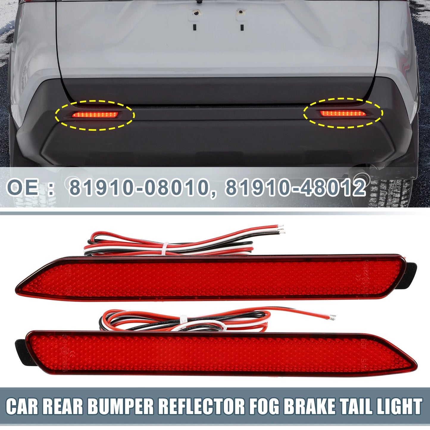 2 x Rear Bumper Reflector LED Brake Tail Light for Toyota RAV4 (2019–2019)