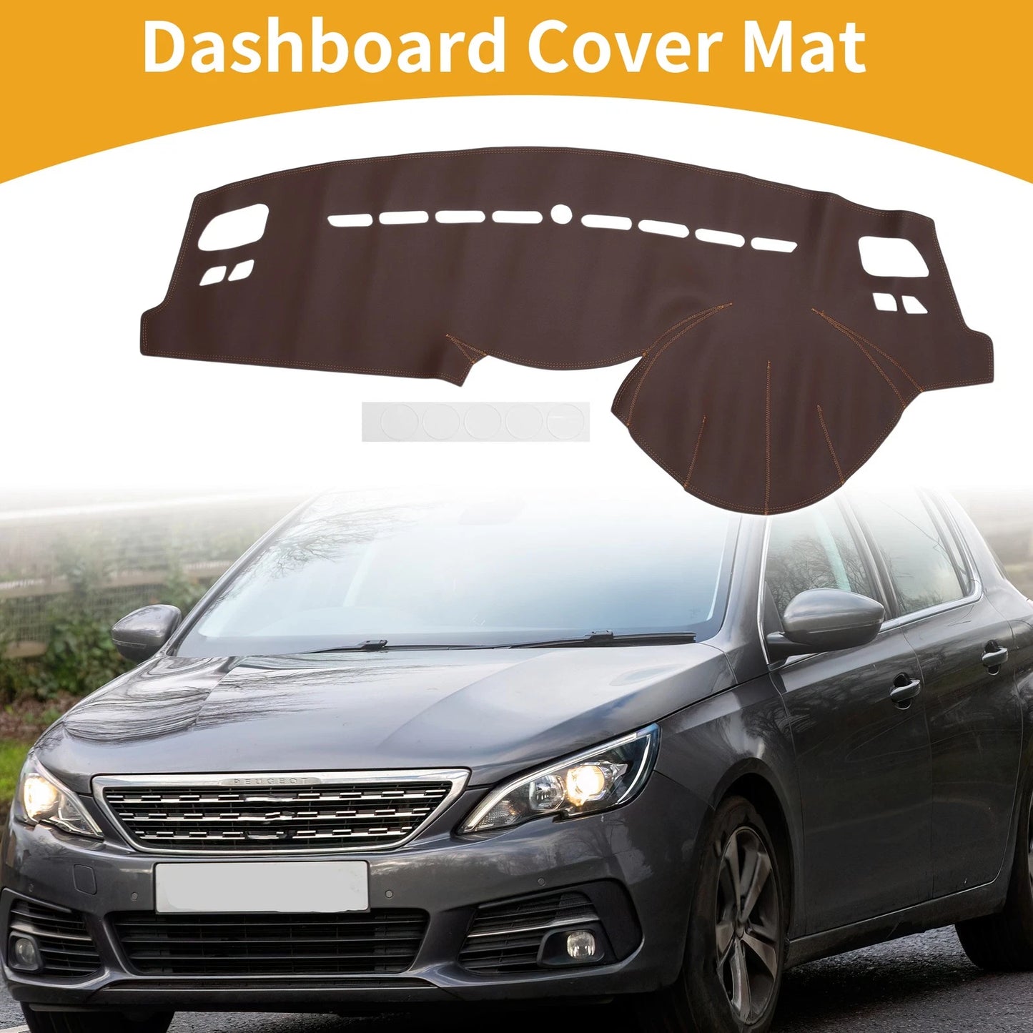 Dashboard Cover Mat for Peugeot 308 (2007-2013) - Brown Anti-Slip