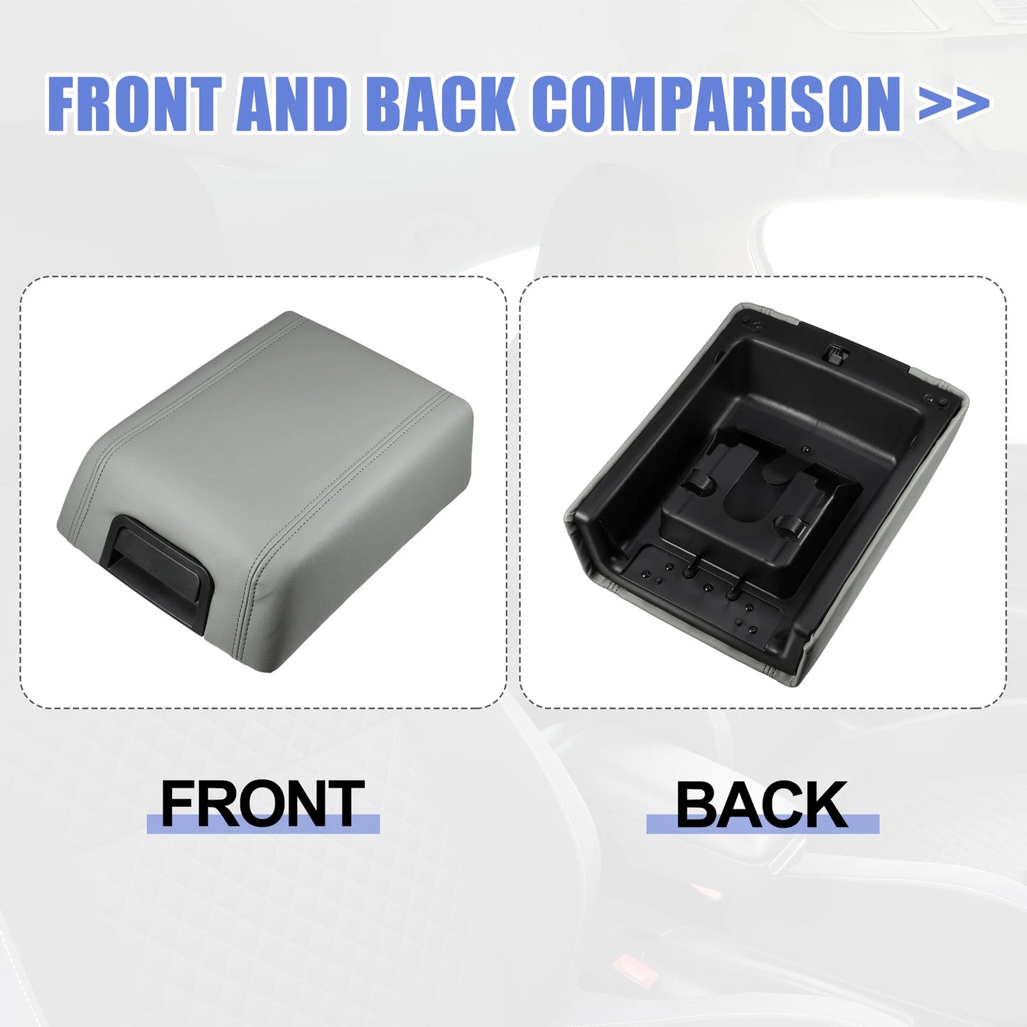 Center Console Lid Armrest Cover for Ford F-150 (2015-2023) - Faux Leather Gray