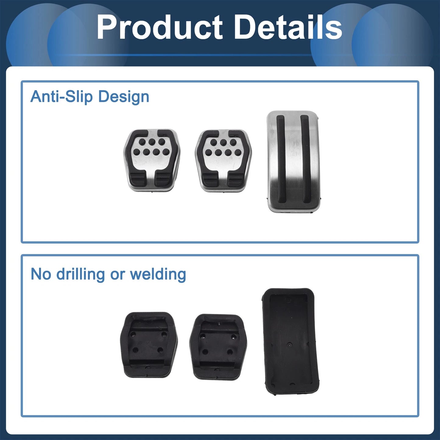3 x Manual Transmission Foot Accelerator Pedal Covers for Ford Focus (2012-2016)