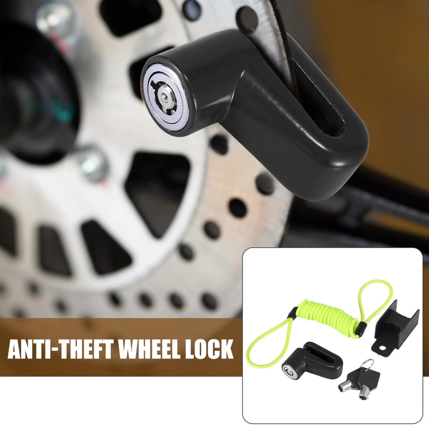 Disc Brake Lock Set with Yellow Rope for Universal Motorcycle