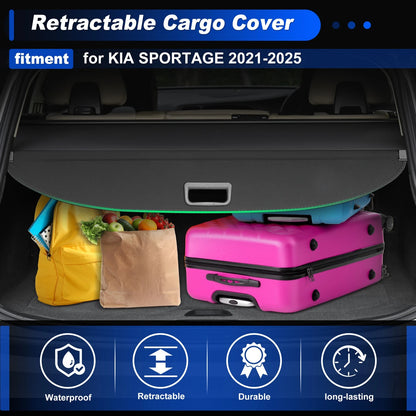 Cargo Cover for KIA SPORTAGE Retractable Trunk Shield Shade Black (2021-2025)