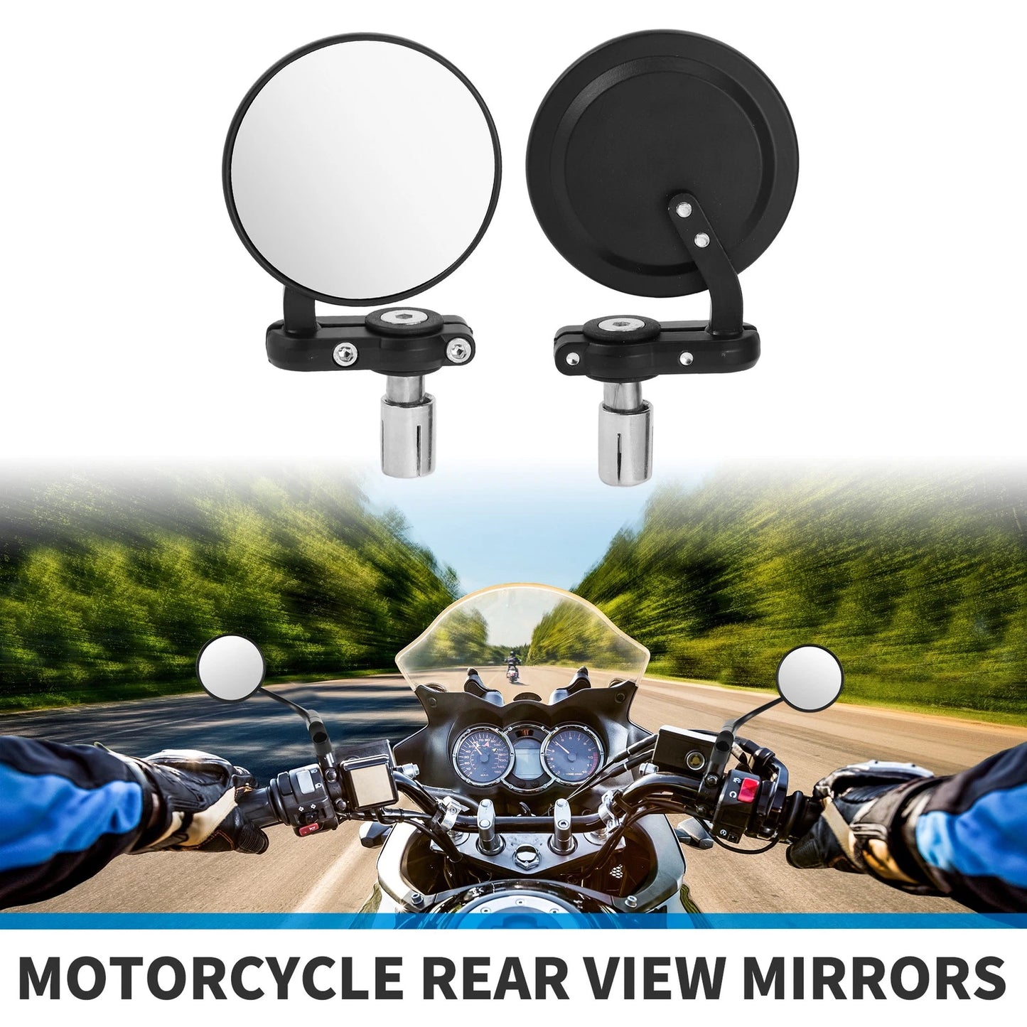 M8 Rear View Mirrors Round Shape Handlebar for Motorcycle Black Aluminum