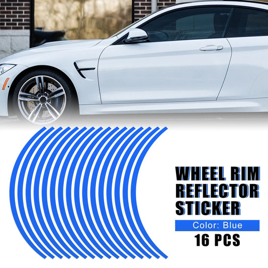16pcs Wheel Rim Sticker Reflective Stripe Blue for Make Model