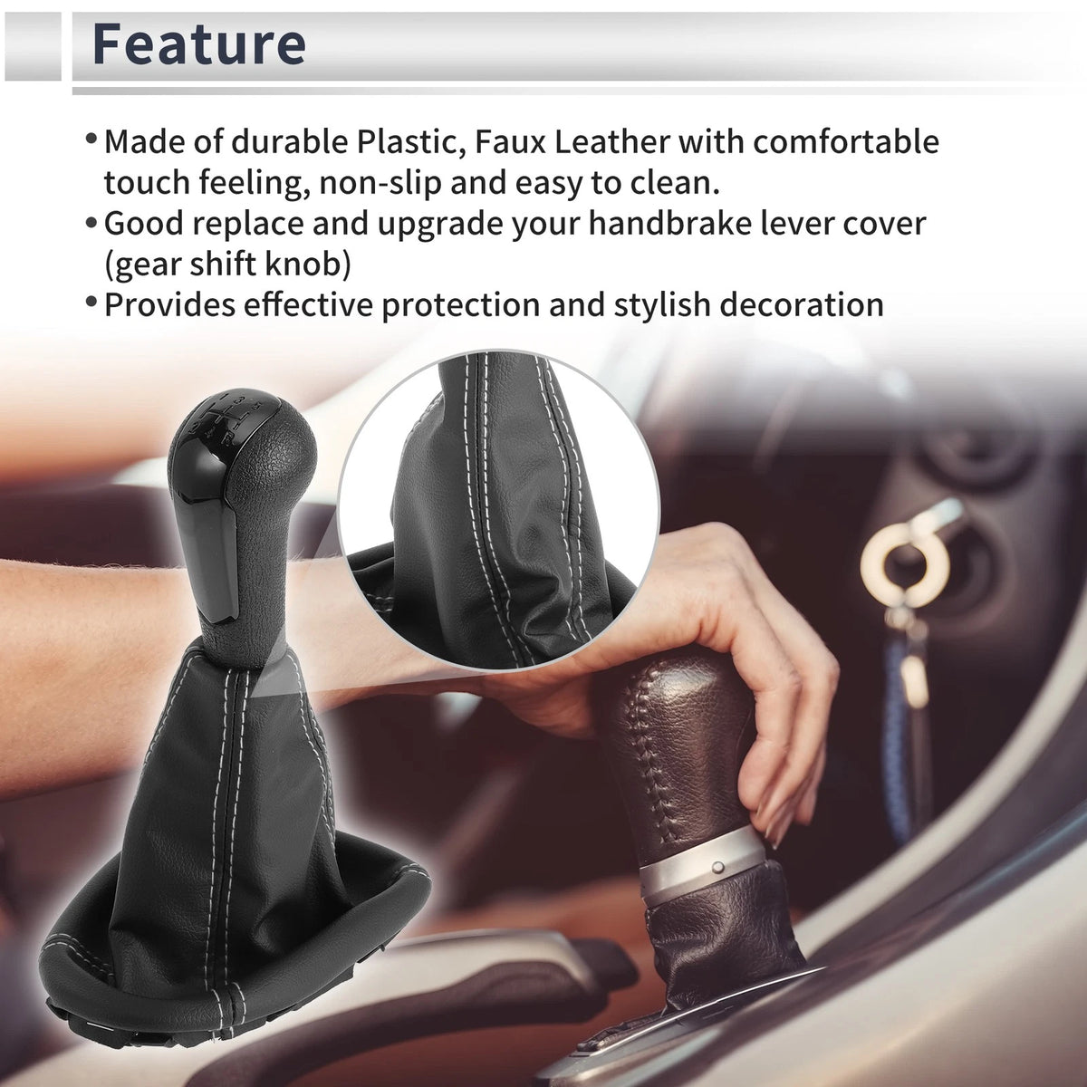 5-Speed Shift Knob with Boot Cover Faux Leather for Chevrolet Spark (2011-2015)