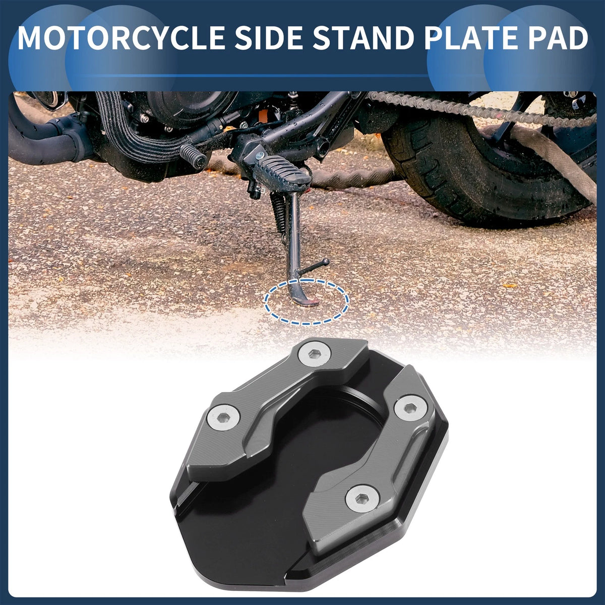 Side Stand Plate Pad with Wrench, Aluminum Alloy Titanium Tone for Motorcycle
