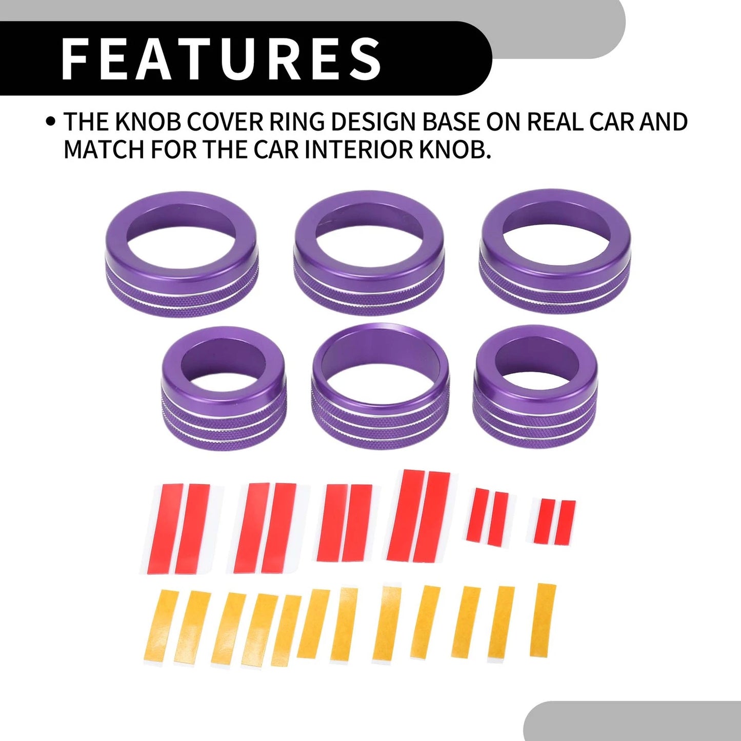 AC Headlight Media Switch Knob Cover Ring for Jeep Wrangler (2018-2023) 6 Pcs