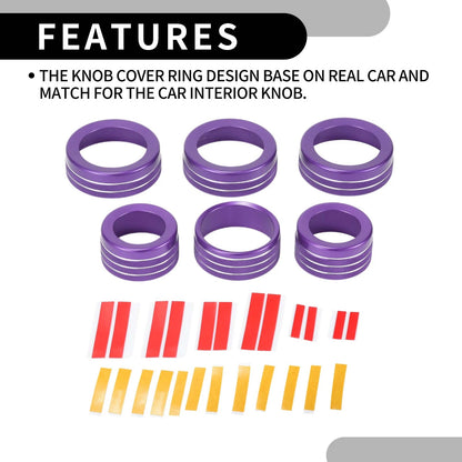 AC Headlight Media Switch Knob Cover Ring for Jeep Wrangler (2018-2023) 6 Pcs