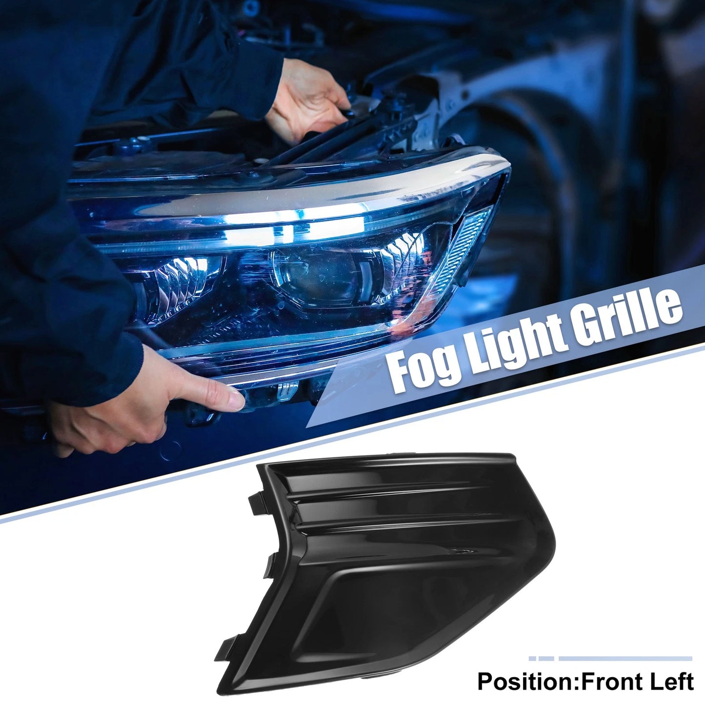 Front Left Fog Light Grille Cover for Ford Fusion (2019-2020) Gloss Black