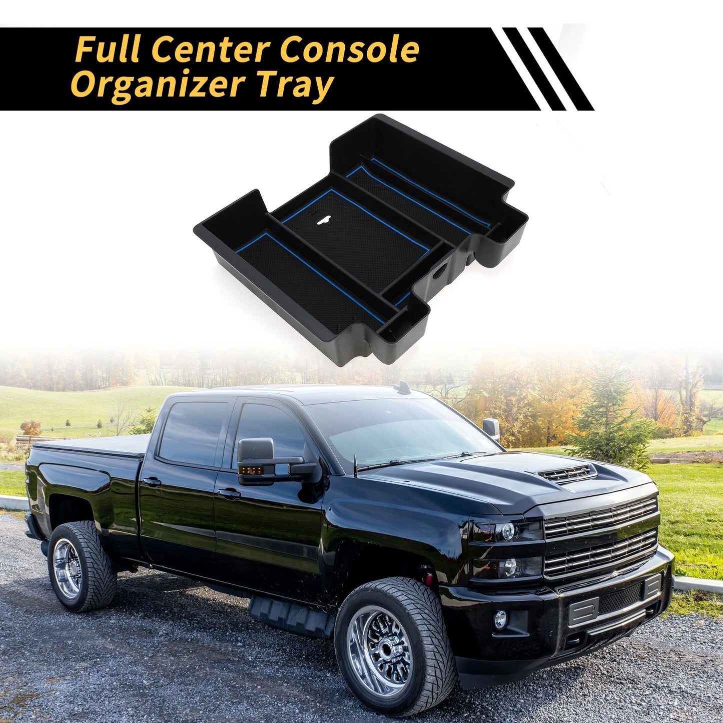 Center Console Organizer Tray for Chevy Silverado (2020-2023) Black Blue