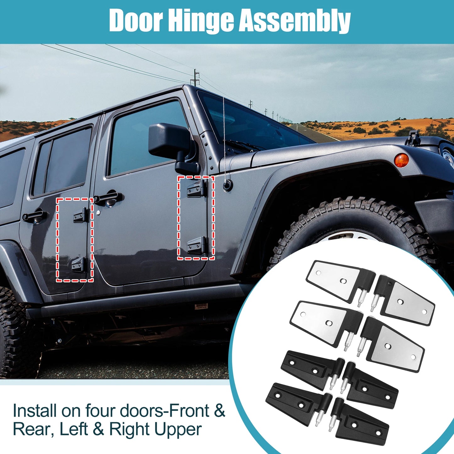8pcs Car Door Hinge Kit w/ Bolts for Jeep Wrangler JK (2007-2018) Stainless Steel