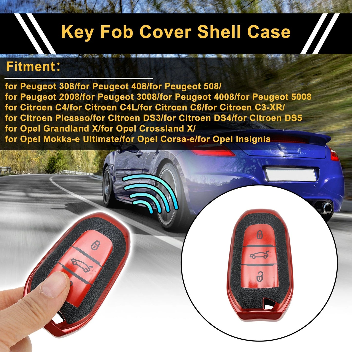 Red TPU Key Fob Shell Cover Case for Peugeot 308, 408 (2007-2023)