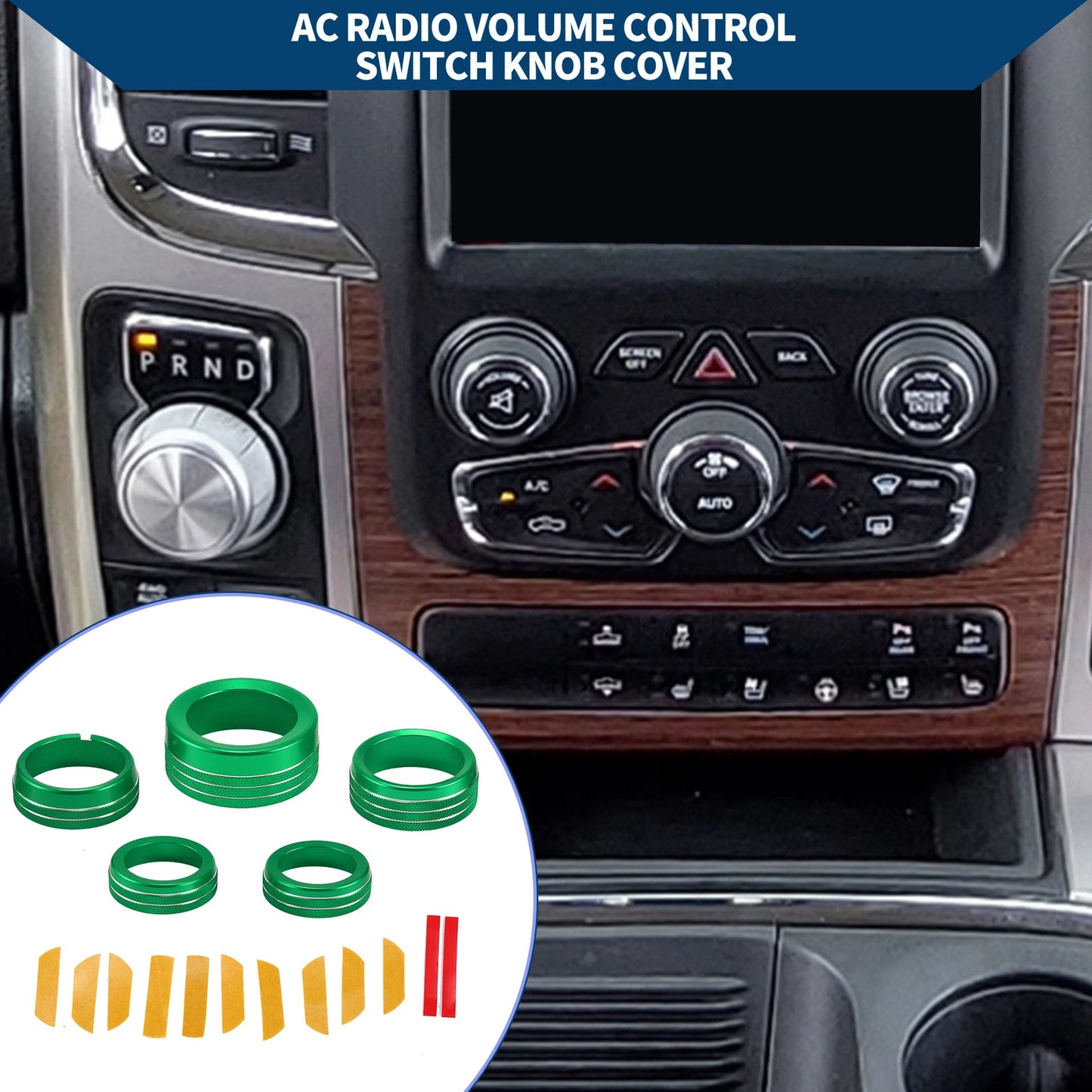 Gear Shift Headlight Media Knob Cover 5 x for Dodge RAM Green (2013-2017)