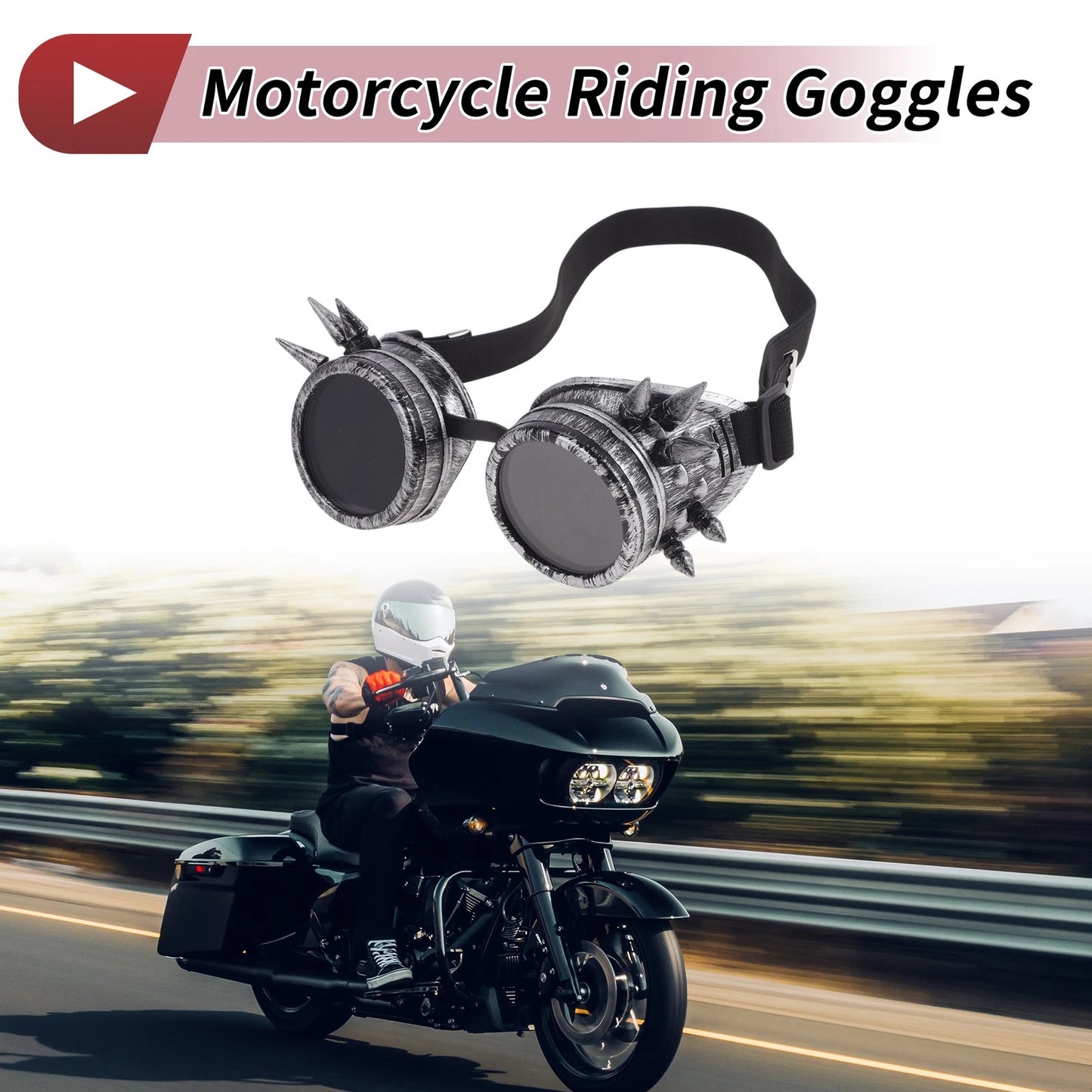 1Pc Motorcycle Riding Goggles Black Lens Silver Tone Frame ABS for Bike