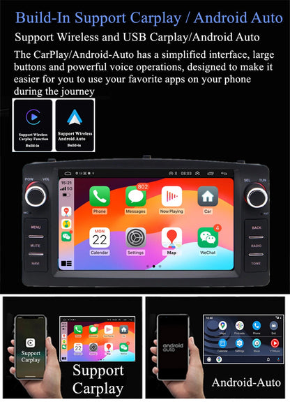 7'' Carplay Stereo Radio GPS Head Unit for Toyota Corolla (2003-2008)