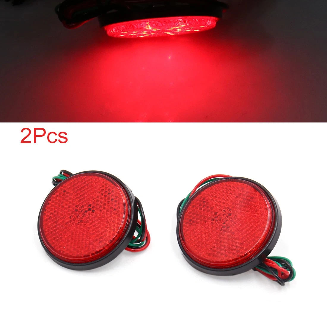 2 x Red LED Round Reflector Tail Brake Turn Signal Light for Motorcycle Scooter