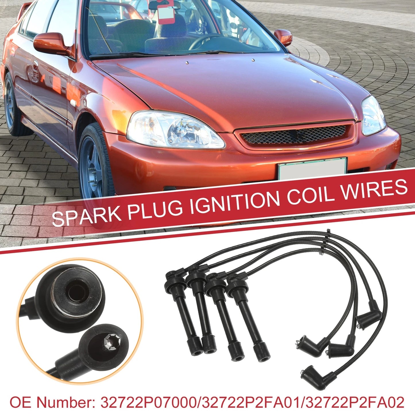 4 Pcs Spark Plug Wire Ignition Coil Cable for Honda Civic (1992-1999)