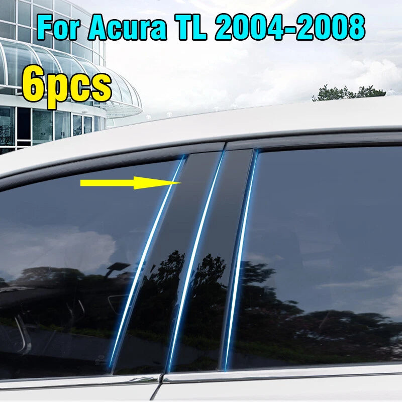 6pcs Glossy Black Window Pillar Posts Door Trim Covers for Acura TL (2004–2008)