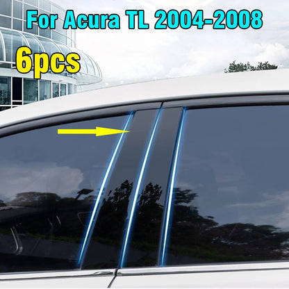 6pcs Glossy Black Window Pillar Posts Door Trim Covers for Acura TL (2004–2008)