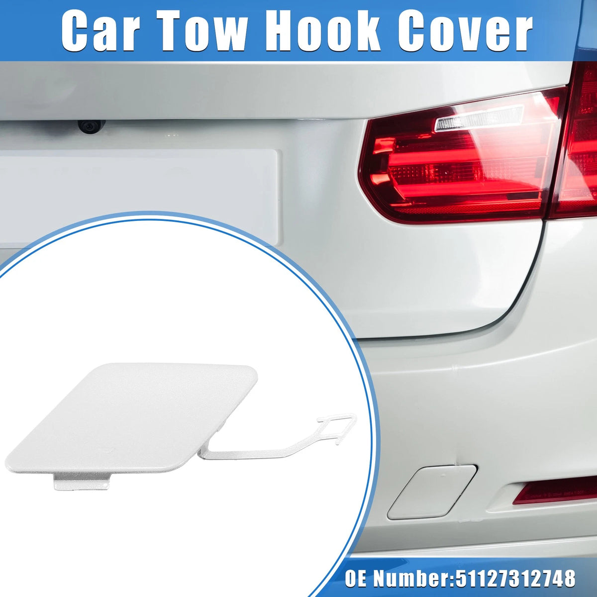 Rear Bumper Tow Hook Eye Hole Cover Cap for BMW 3 F30 White (2012-2015)