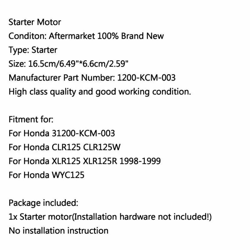 Starter for Honda CLR125, CLR125W, XLR125, XLR125R (1998-1999)