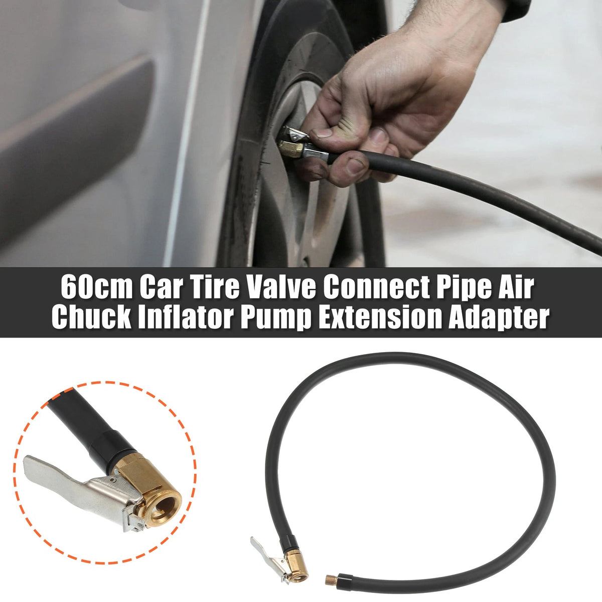 Tire Inflator Pump Hose with Locking Air Chuck / 60cm 23.62" / for Car Motorcycle