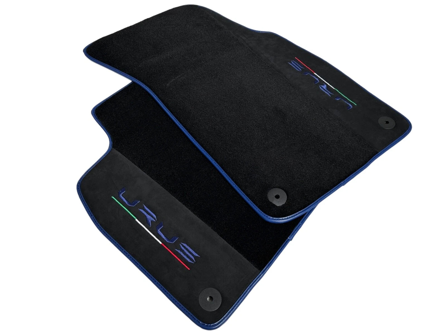 Black Floor Mats for Lamborghini Urus 2018-2024 Alcantara Leather Dark Blue Trim