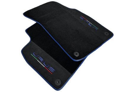 Black Floor Mats for Lamborghini Urus 2018-2024 Alcantara Leather Dark Blue Trim