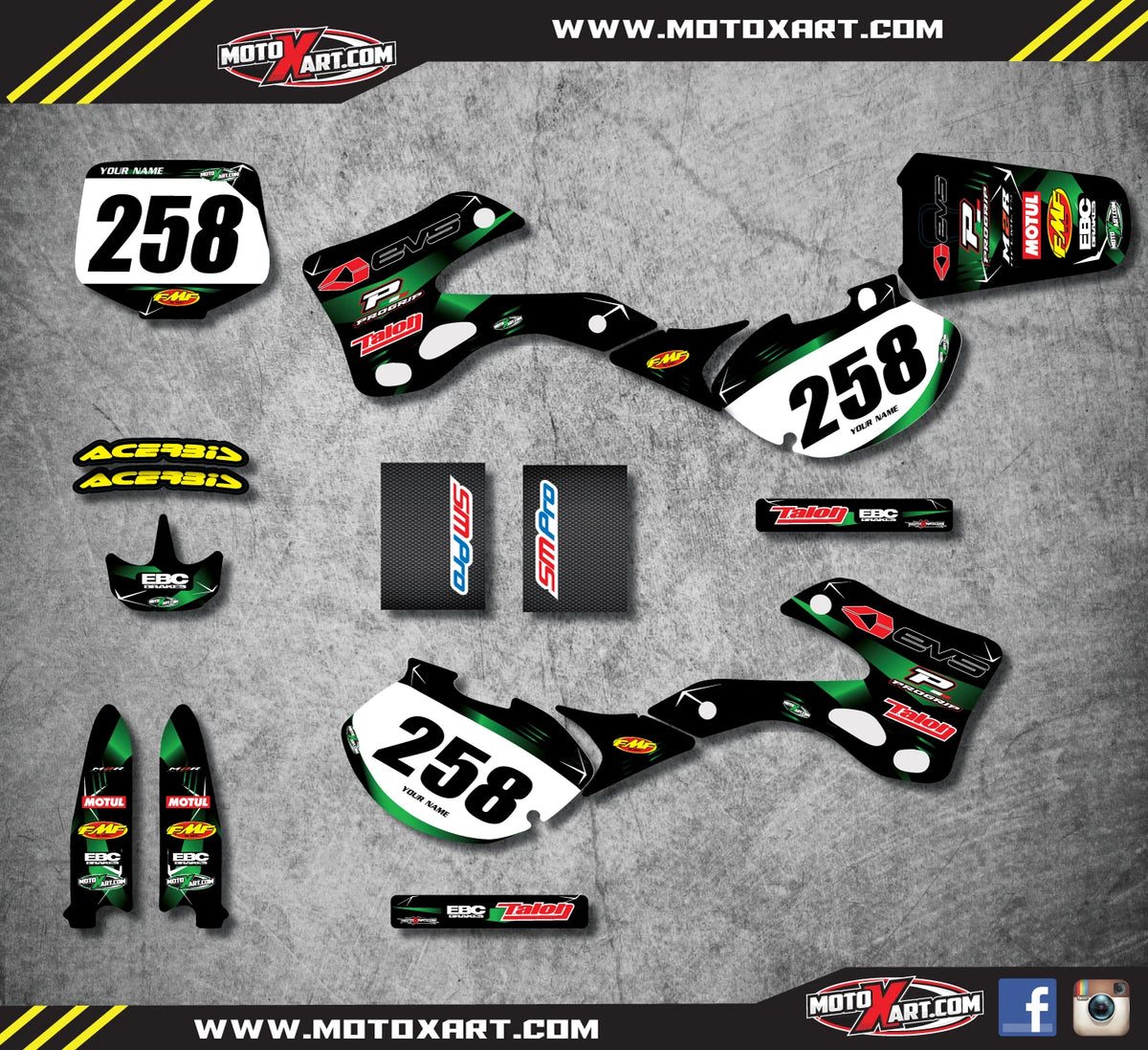Custom Graphic Kit for Kawasaki KX 125 (1999-2002) - Barbed Stickers Decals